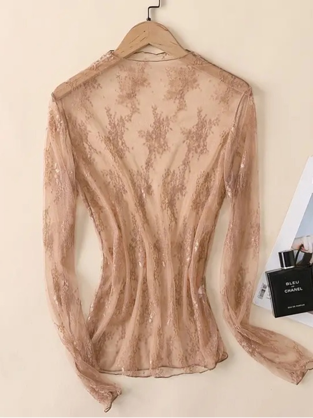 Coffee lace Long Sleeve layering top  - NWT